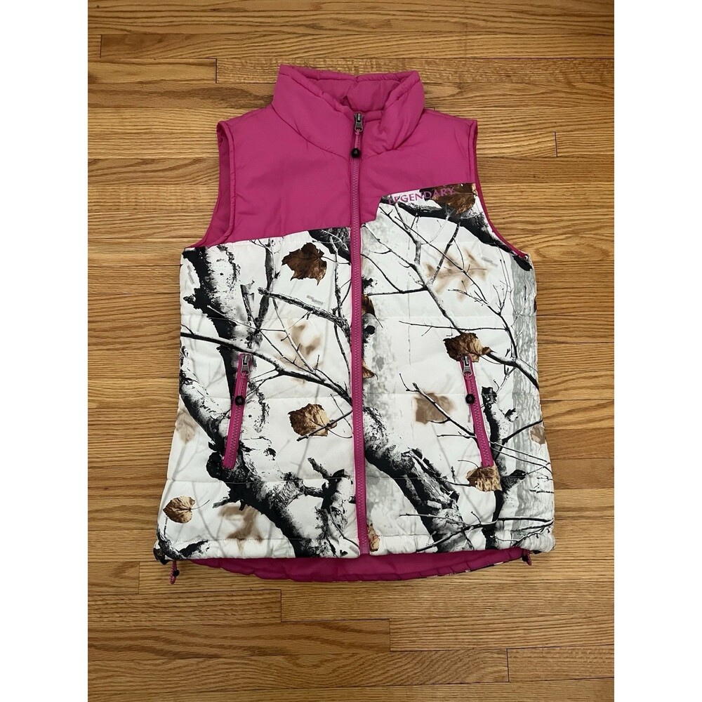 Legendary Whitetails Women’s Insulated Full Zip Camo Vest Small Pink Zip Pockets